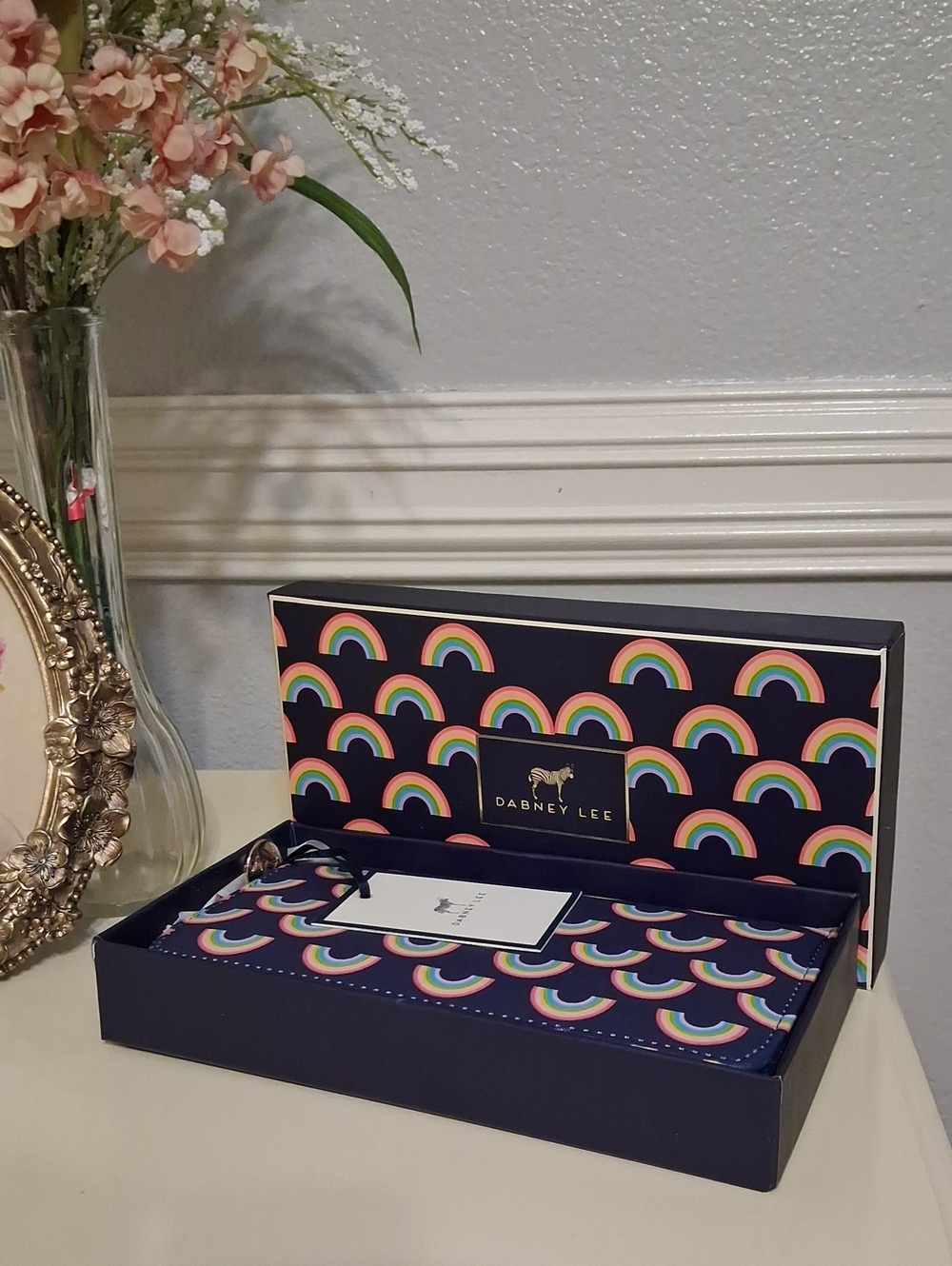 NWT Dabney Lee Navy Rainbow Print Wallet